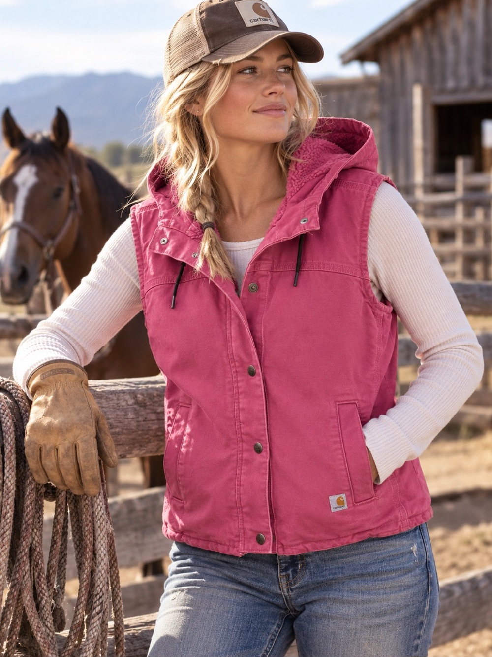 Rare Vintage 90’s Carhartt Sandstone Berkeley Sherpa Duck Canvas pink vest Sz S
